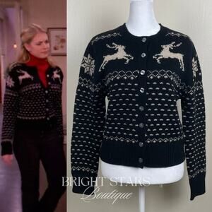 Rare Reindeer Cardigan ASO Sabrina The Teenage Witch Black Cream Vintage Holiday